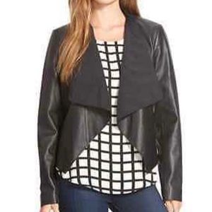 Halogen leather and suede draped jacket
